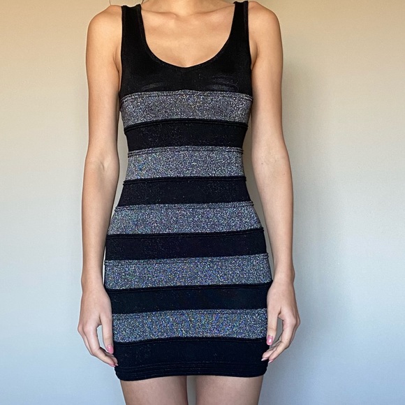 Bandage night out dress in silver and black in size Small. - Picture 1 of 7